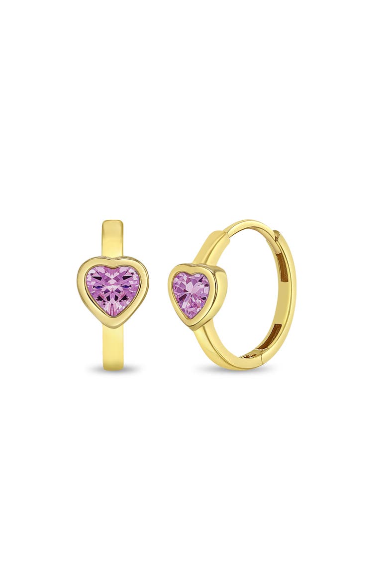 14k Sparkling Heart Hoop Earrings, Main, color, Pink