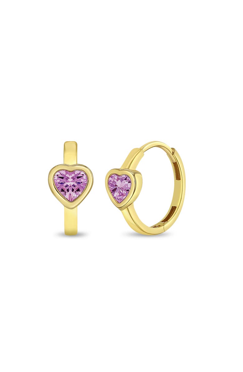 In Season Jewelry 14k Sparkling Heart Hoop Earrings, Main, color, Pink