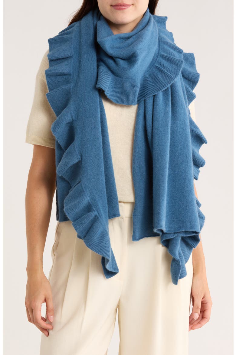 Ruffle Trim Cashmere Wrap Scarf, Main, color, PALACE BLUE