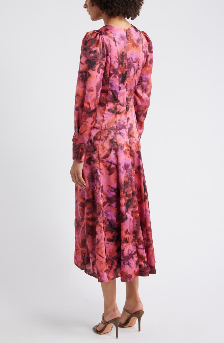 Chelsea28 Long Sleeve Satin Midi Dress, Alternate, color, Pink Magnolia Bloom