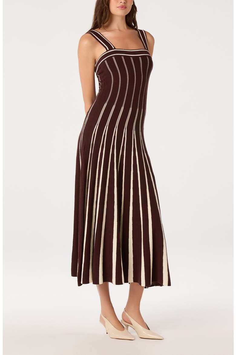 Marlen Striped Fit and Flare Midi Dress, Alternate, color, BROWN CREAM