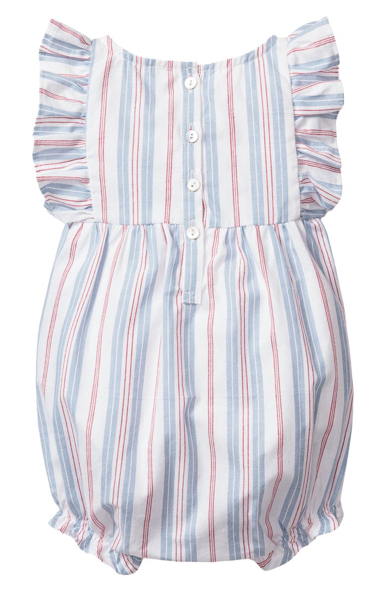 Petite Plume French Stripe Ruffle Trim Cotton Blend One-Piece Pajamas, Alternate, color, 