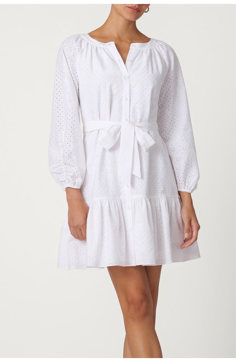 Shoshanna Classic Cotton Eylet Andi Dress, Main, color, Optic