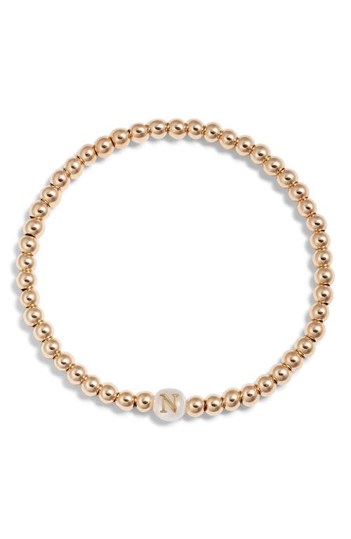 Nashelle Mother Of Pearl Initial Beaded Bracelet In Gold Fill N