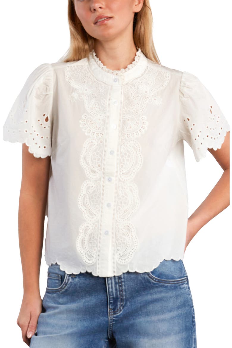 Sweet Lace Trim Cotton Blend Top, Alternate, color, SNOW WHITE