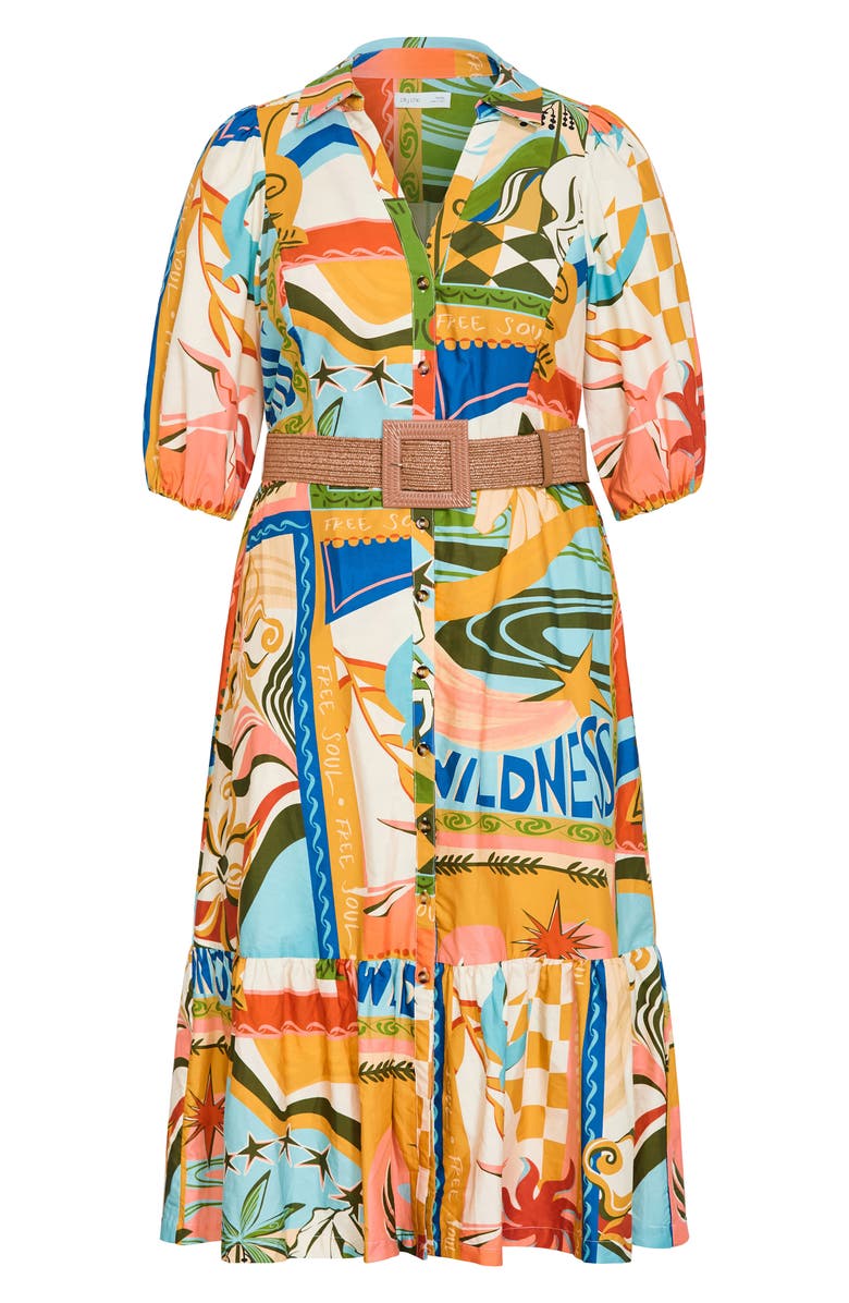 City Chic Wild Soul Belted Cotton Shirtdress, Alternate, color, Wild Soul