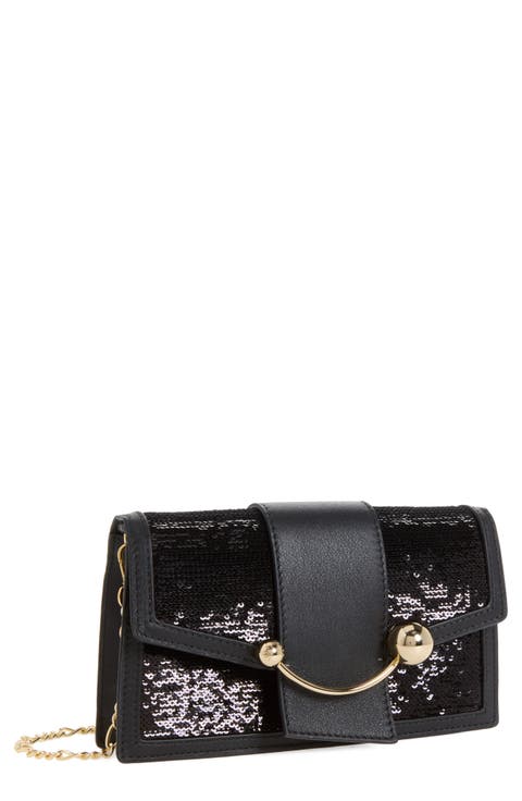 Crescent Sequin & Leather Trim Crossbody Wallet