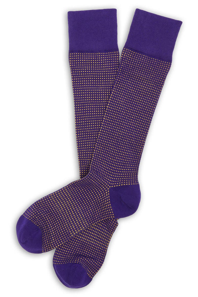 Birdseye Mid-Calf Premium Novelty Dress Socks, Alternate, color, PURPLE / GOLD