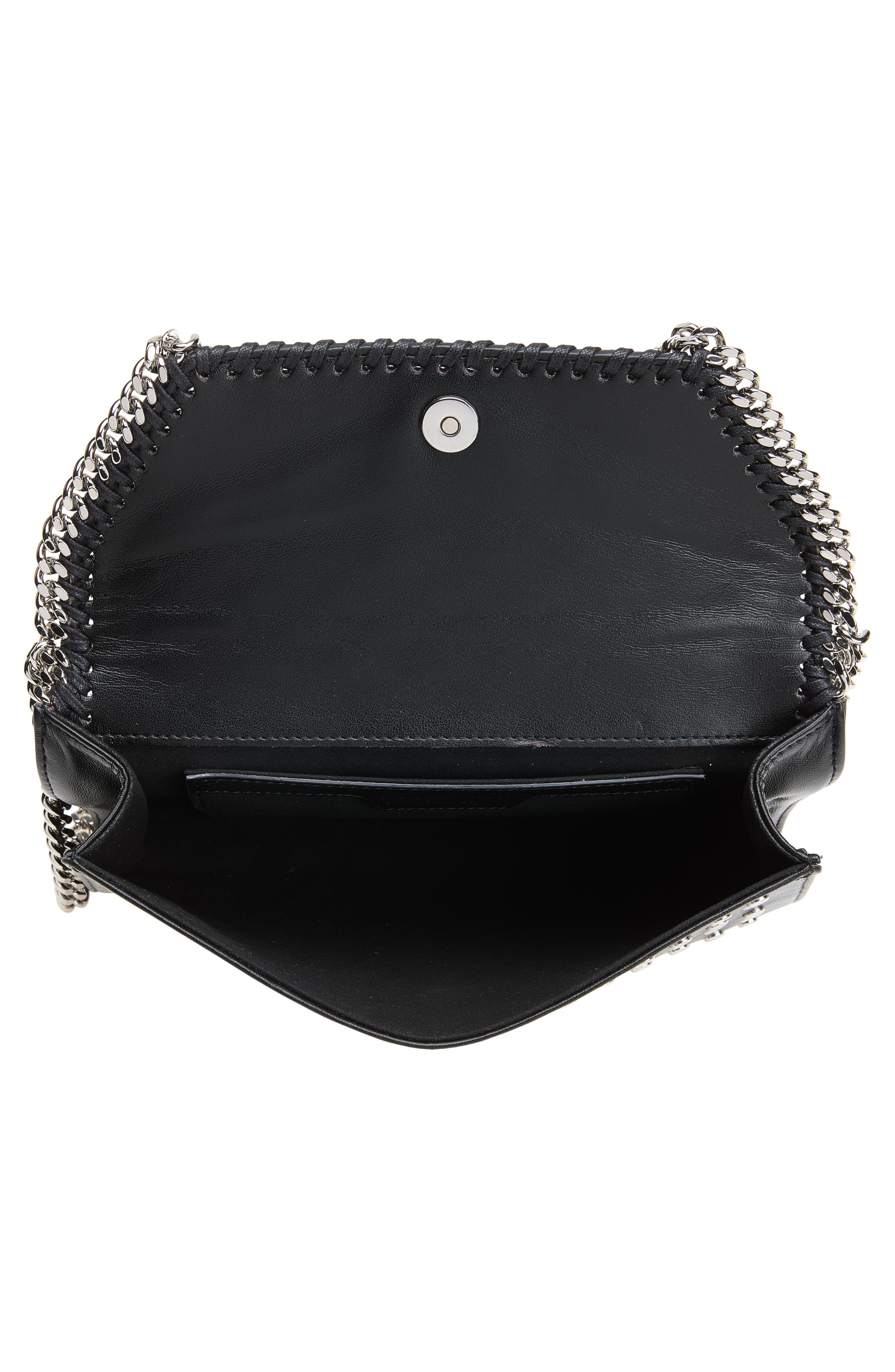 Falabella Studded Faux Leather Wallet on a Chain, Alternate, color, BLACK