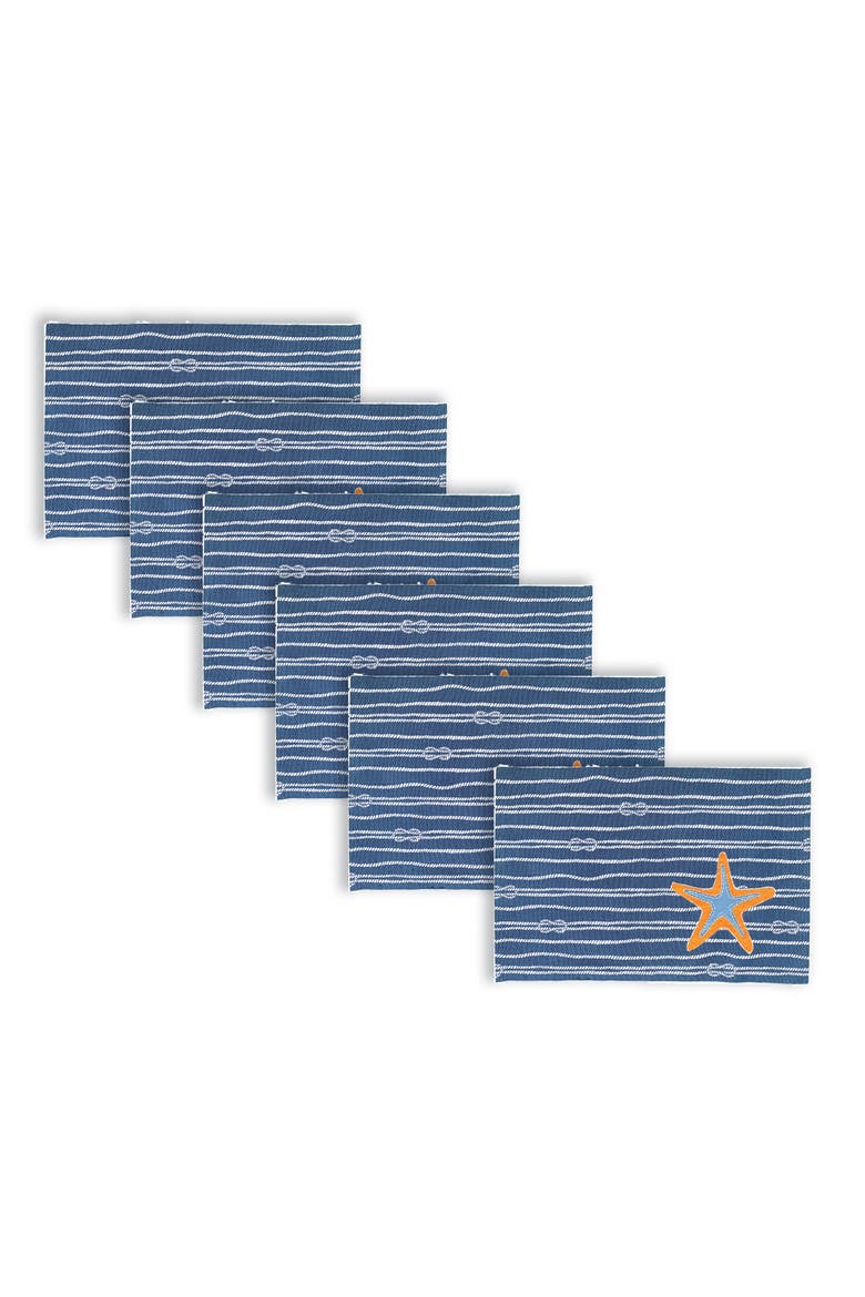 Starfish Nautical Rope 100% Cotton Set of 6 Placemats 14" x 20", Alternate, color, Blue