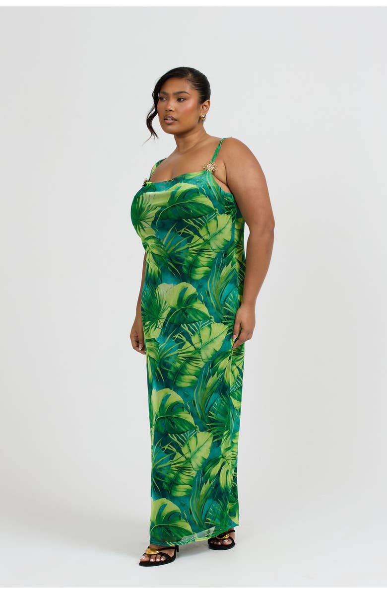 FASHION-SZN CURVE Print Trim Maxi Dress, Alternate, color, Green
