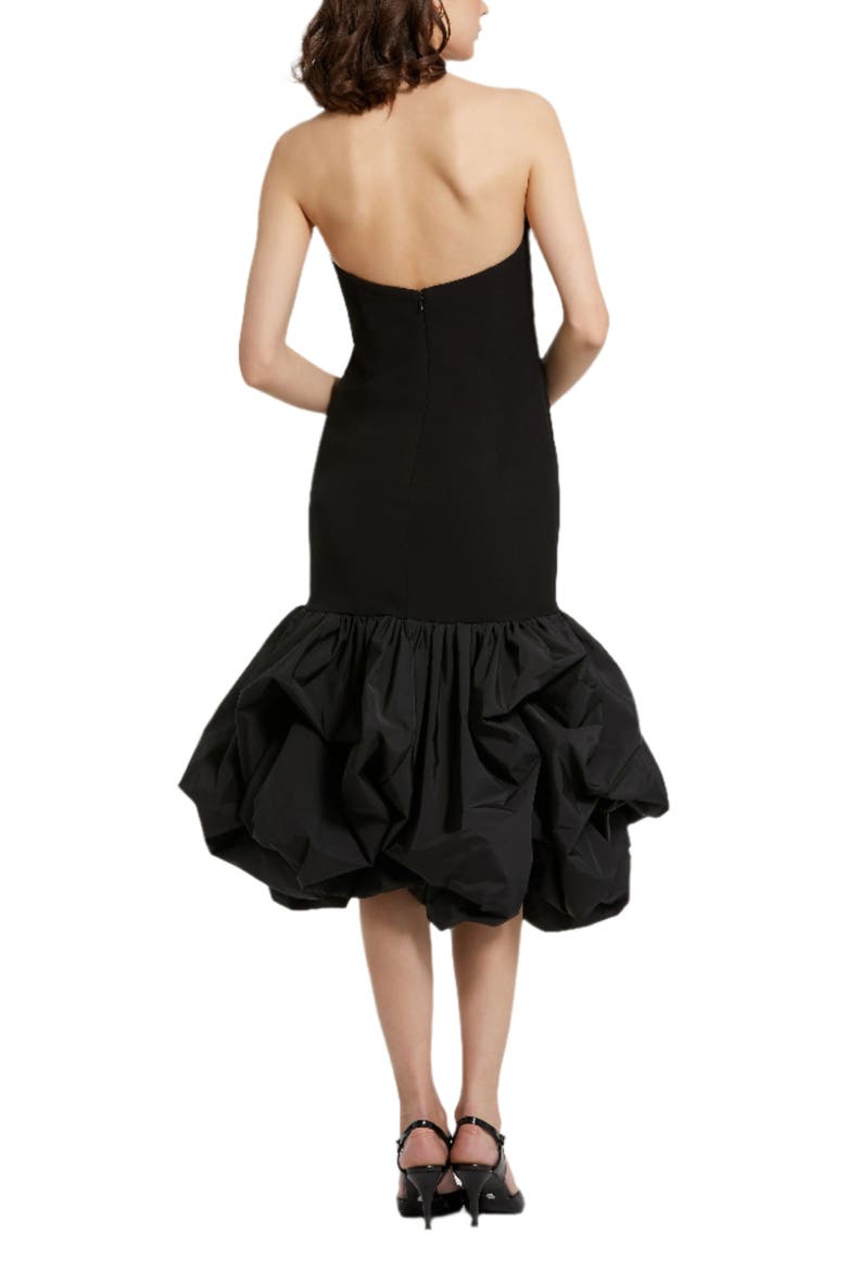 Women's Crepe Strapless Midi Dress With Taffeta Bubble Hem, Alternate, color, Black