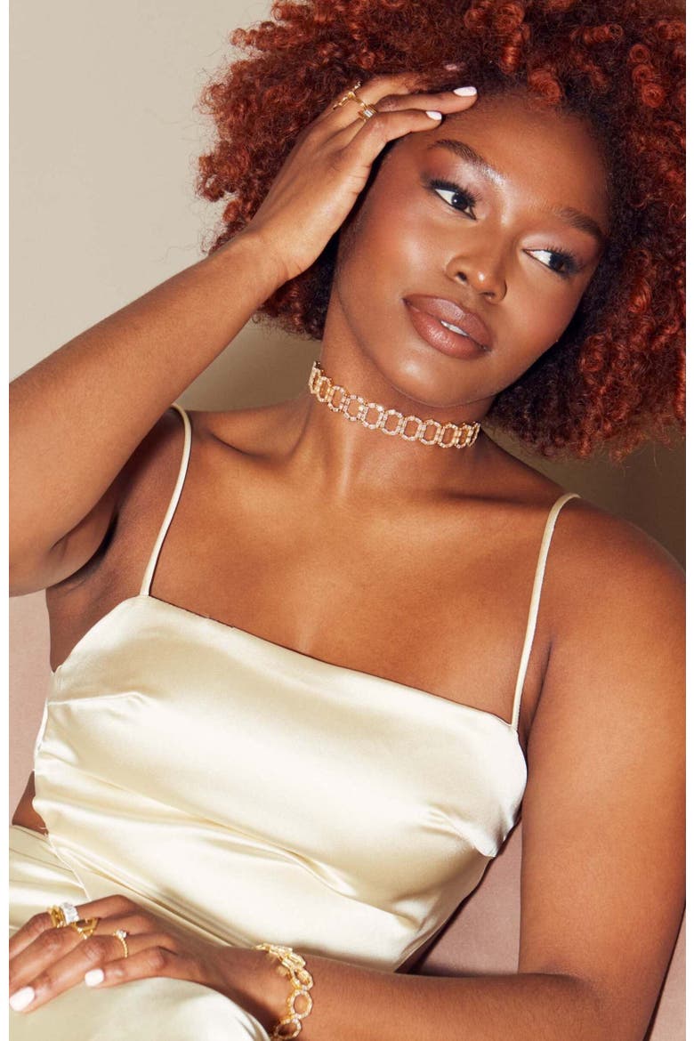The Cleo Choker Necklace, Alternate, color, Gold/White  CZ