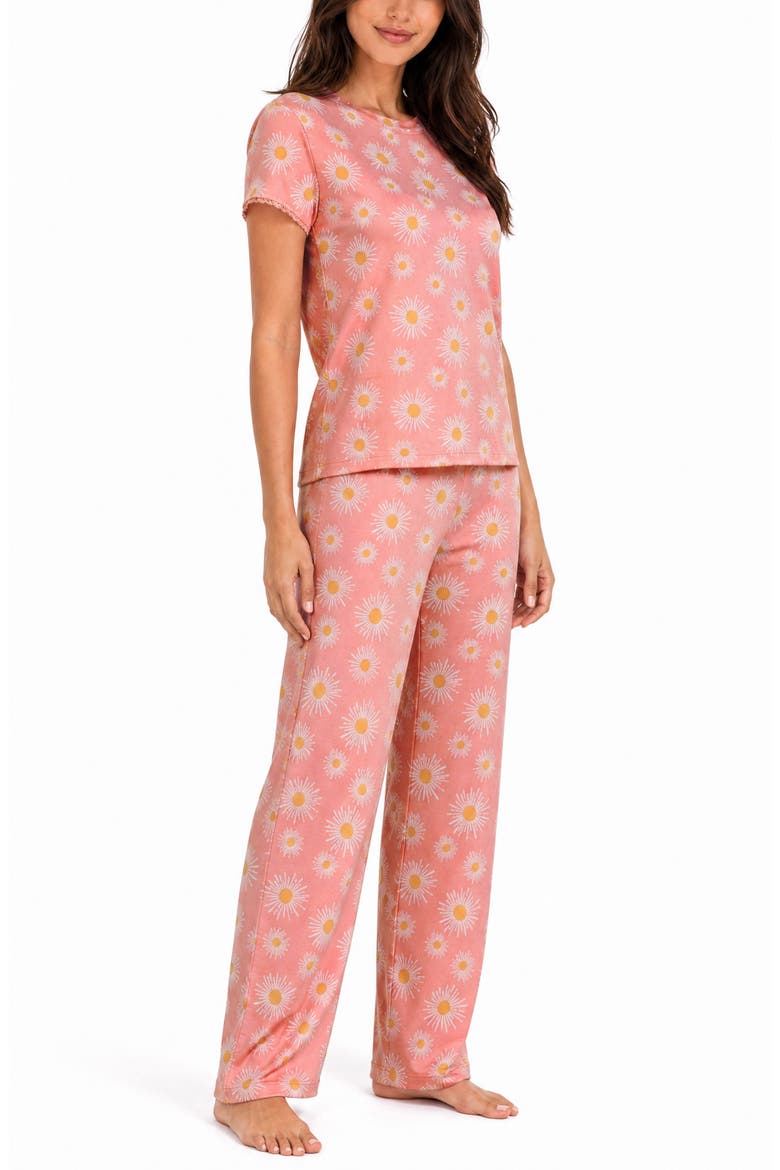 Lace Trim Floral Pajama Top, Alternate, color, STARBURST PINK