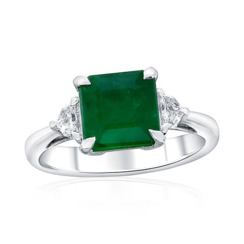 14K White Gold 2.77ct Emerald & 0.20cttw Diamond Ring