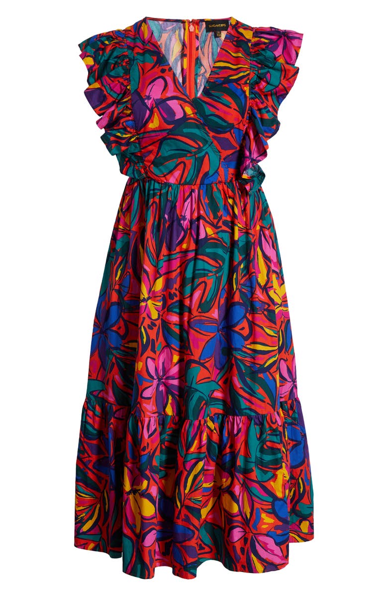 SUGARLIPS Rainbow Tropics Fairness Cotton Maxi Dress, Alternate, color, Red/ Multi
