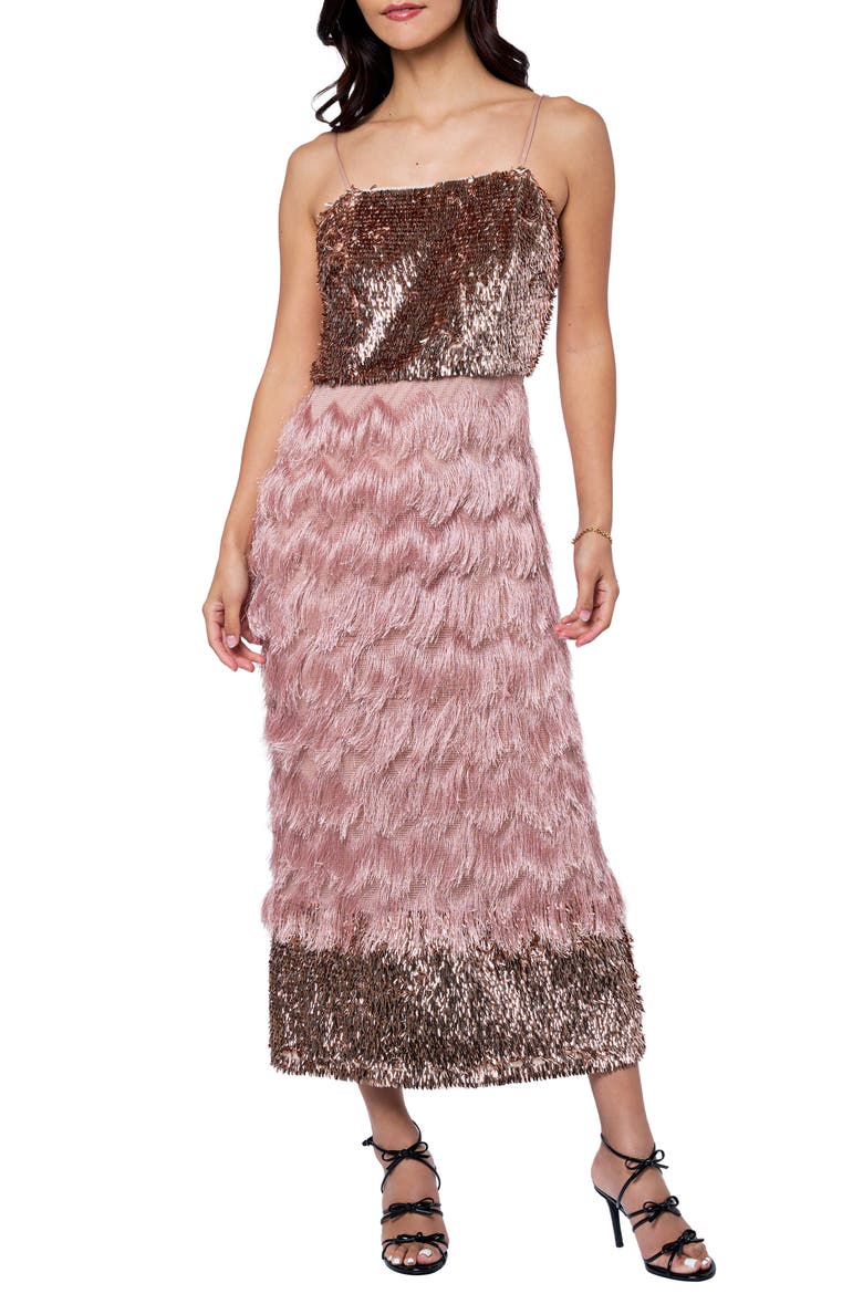 Olivera Fringe & Sequin Dress, Main, color, CHAMPAGNE