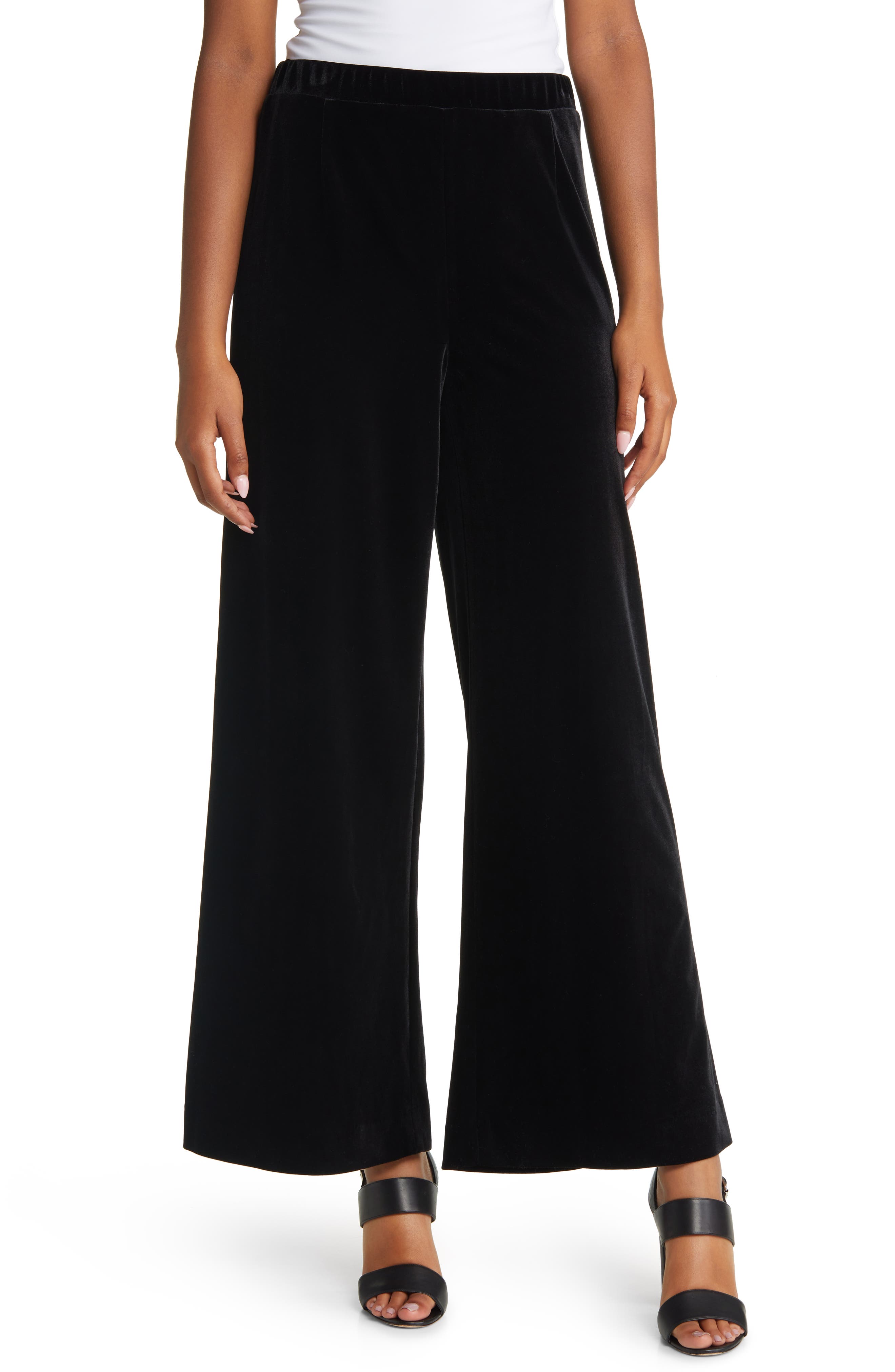 Ming Wang Pull-On Wide Leg Velvet Pants
