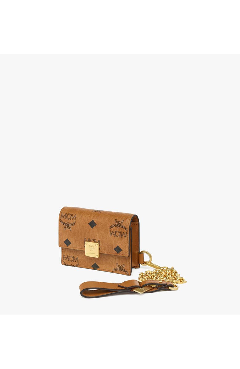 MCM Aren AirPods Pro Charm with Chain Strap in Visetos, Alternate, color, Cognac