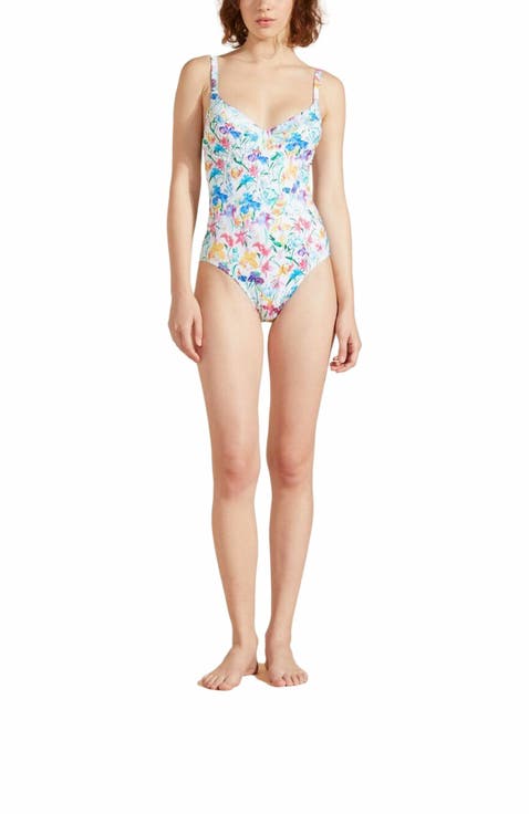 Women's Happy Flowers Halter One-Piece Swimsuit