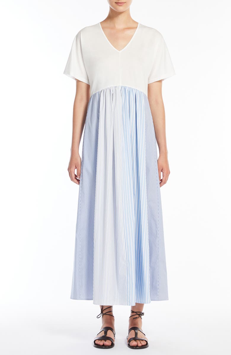 Weekend Max Mara Bronzo Mixed Media Dress, Main, color, White/ Blue