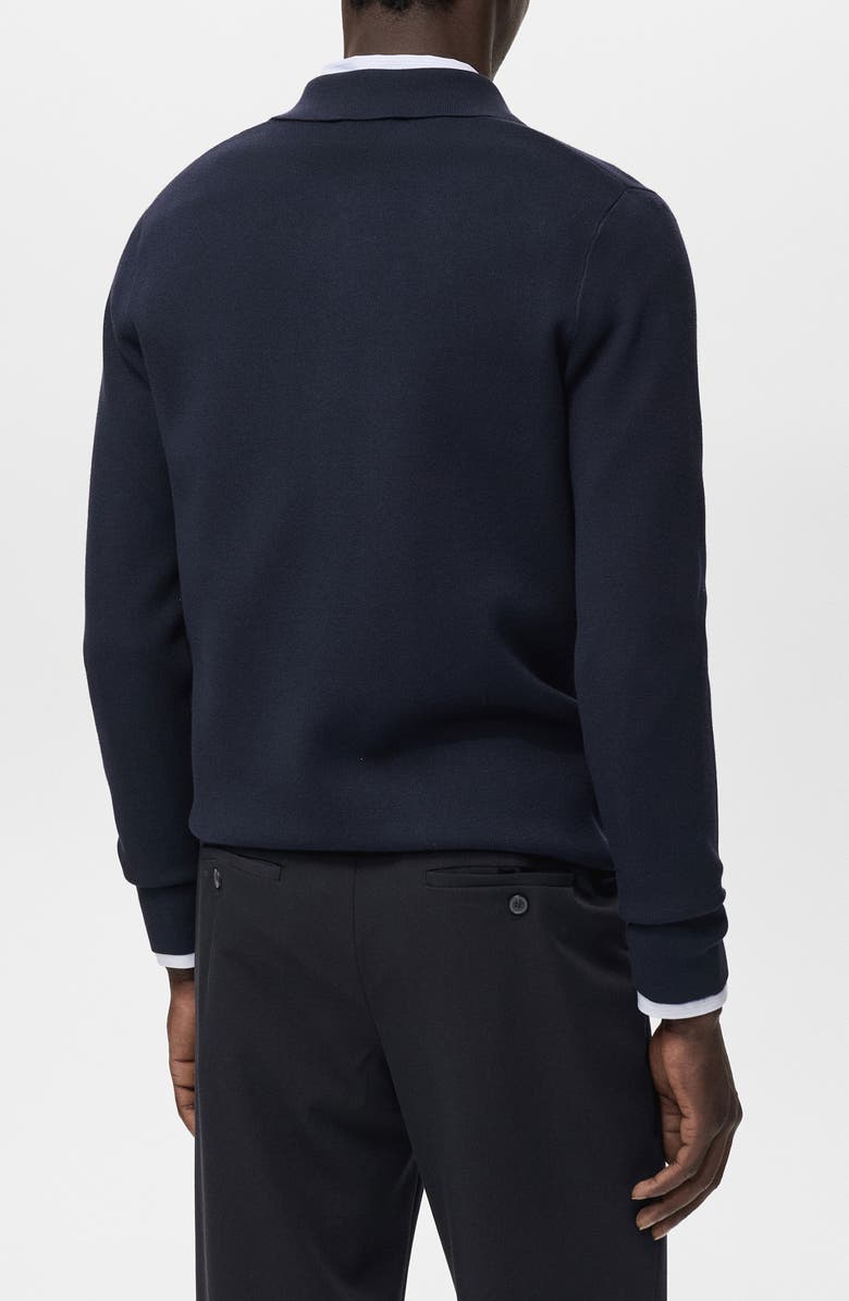 MANGO Long Sleeve Piqué Polo, Alternate, color, Navy