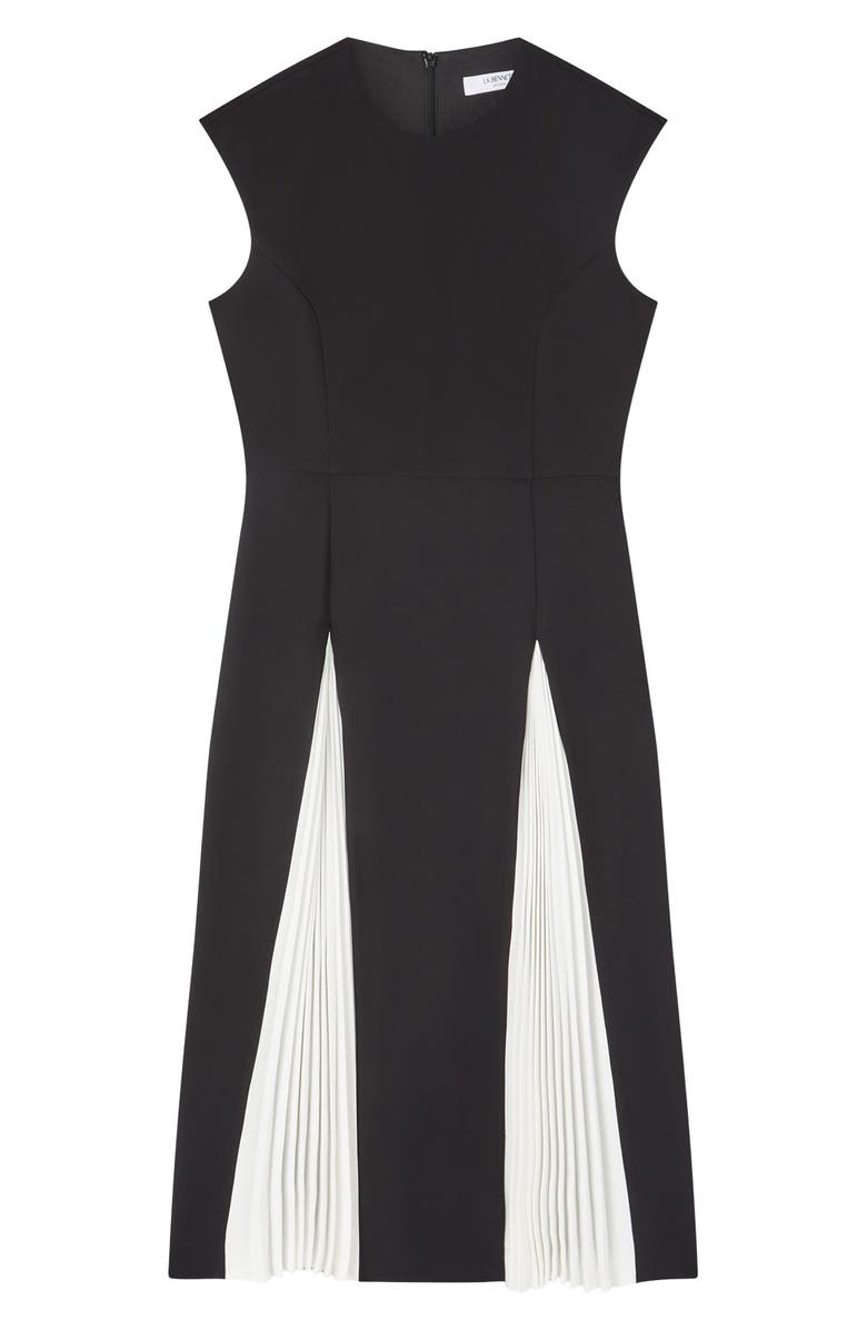 LK Bennett Rise Cap Sleeve Pleated Godet Midi Dress, Alternate, color, Black