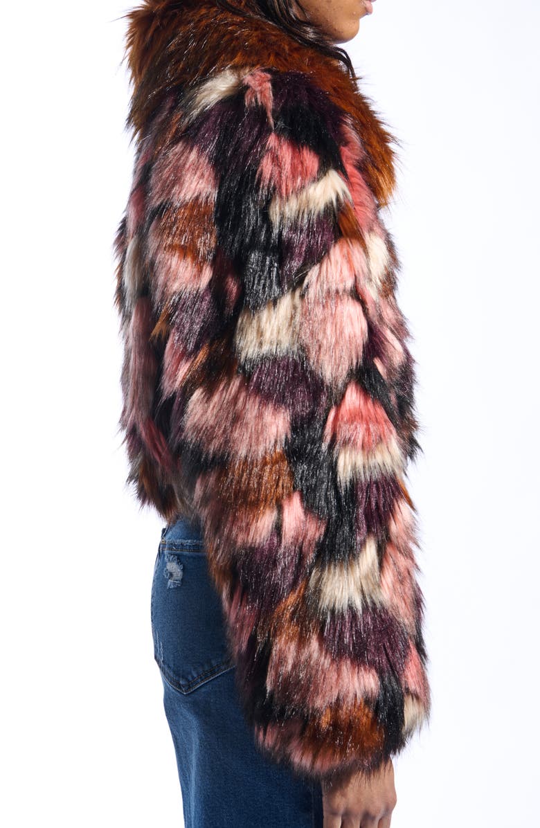 AZALEA WANG Molly Multicolor Faux Fur Jacket, Alternate, color, Brown Multi