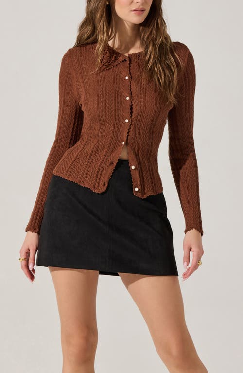 Astr The Label Ottilie Pointelle Stitch Cotton Cardigan In Brown