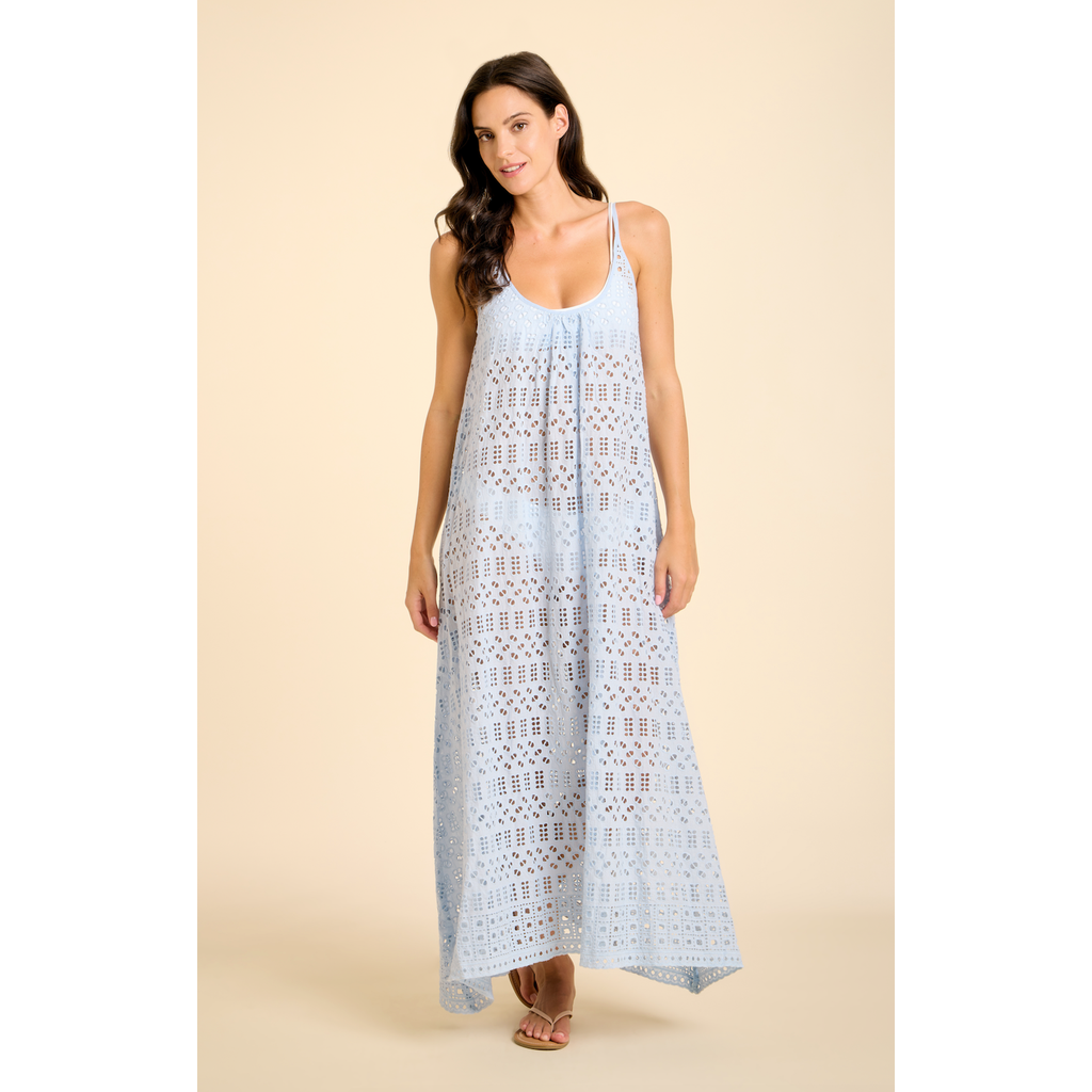 Sitano Dunmore Eyelet Tank Cover-up In Blue