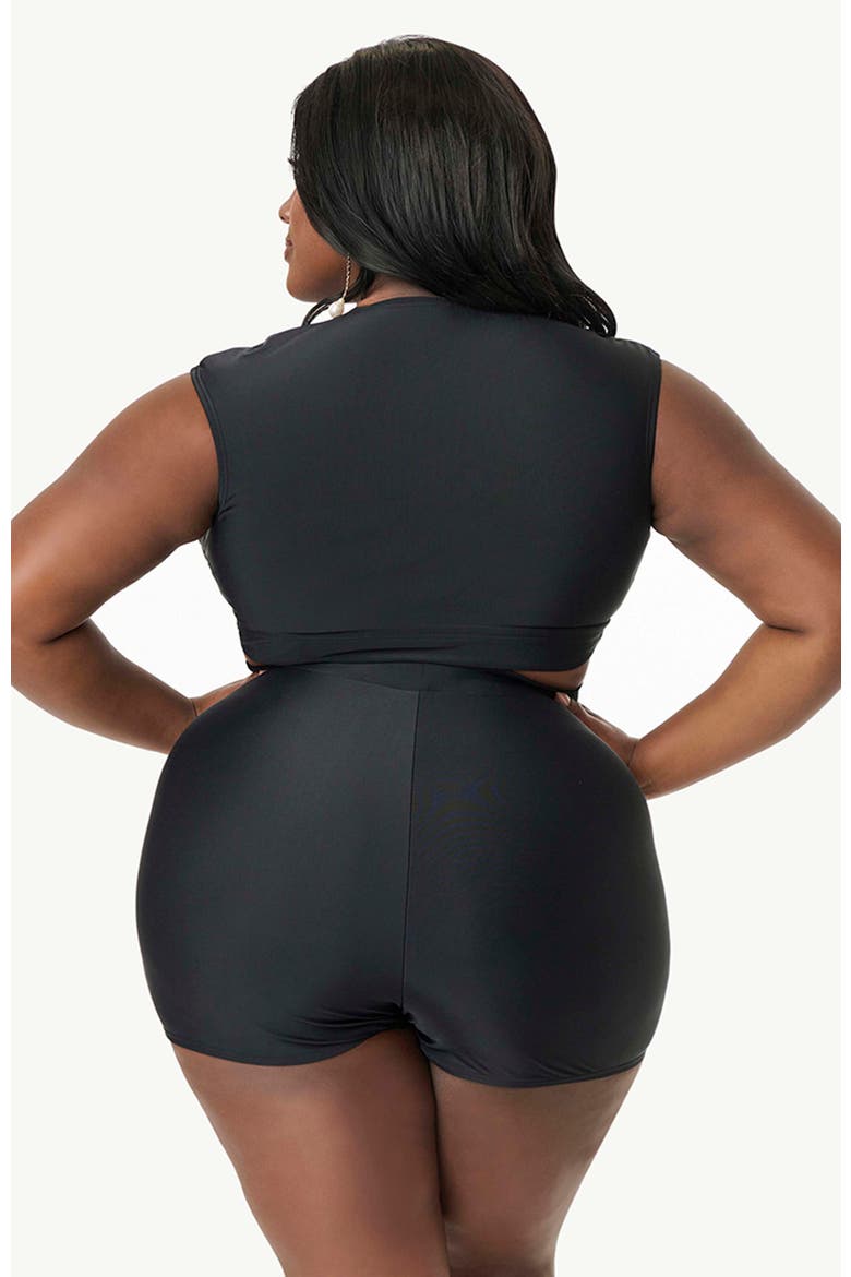 Plus Size High Waist Swim Shorts, Alternate, color, Black