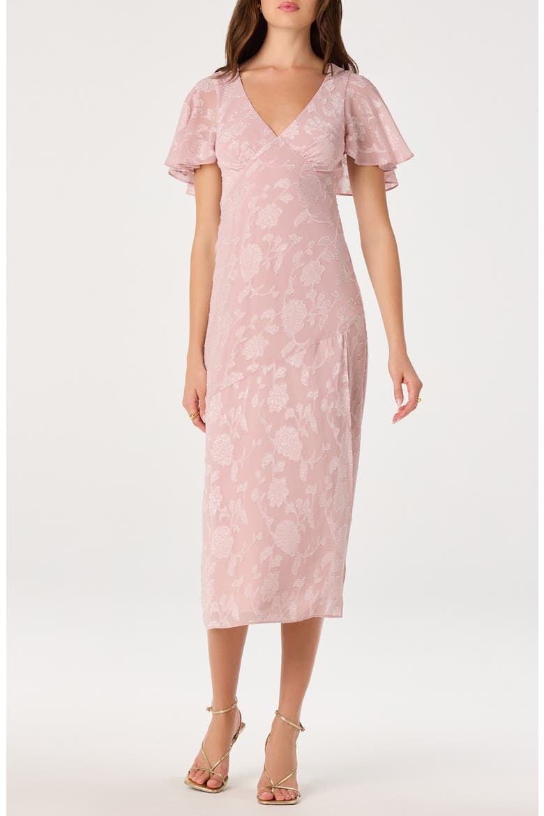 Floral Flutter Sleeve Cutout Back Midi Dress, Main, color, LIGHT PINK