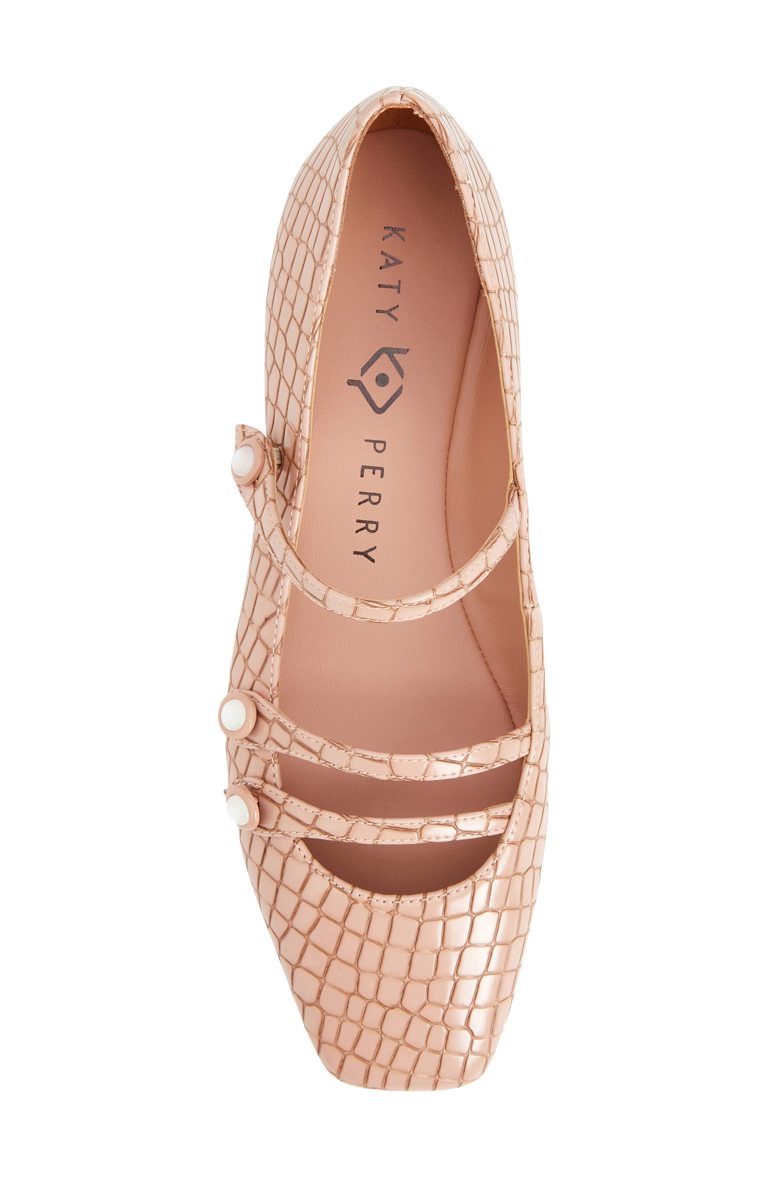 The Evie Croc Embossed Button Flat, Alternate, color, BUTTERSCOTCH