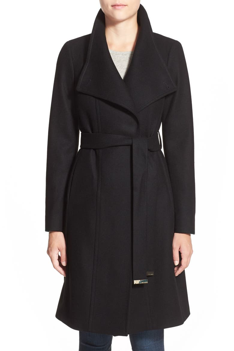 'Lorili' Funnel Neck Wool Blend Wrap Coat, Main, color, BLACK