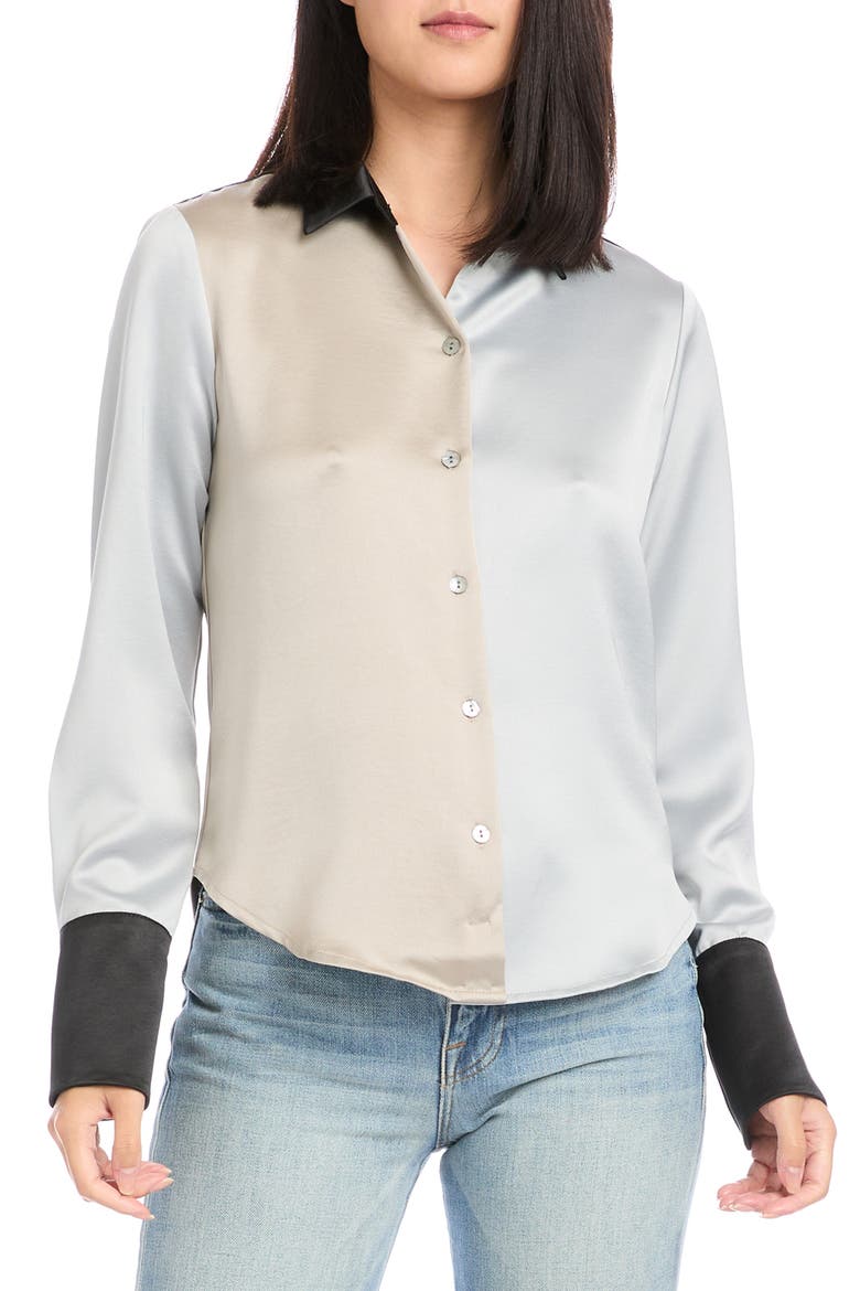 Colorblock Satin Button-Up Shirt, Main, color, MIXED COLORS