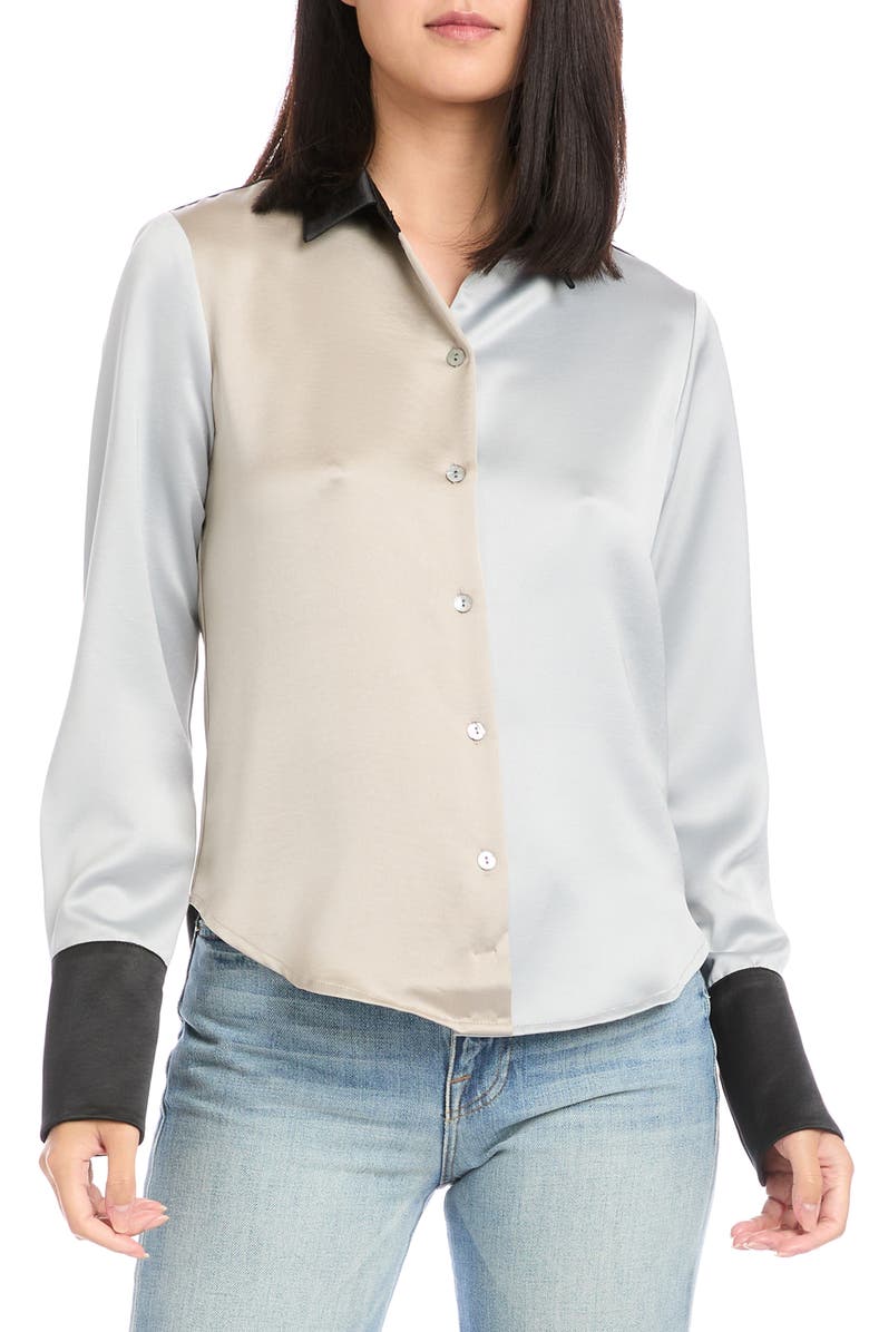 FIFTEEN TWENTY Colorblock Satin Button-Up Shirt, Main, color, 