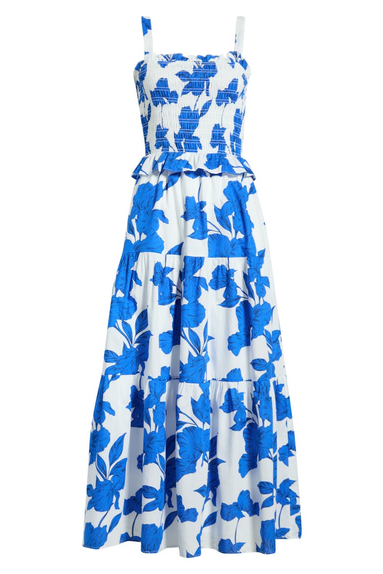 Lindsy Smocked Sleeveless Maxi Dress, Alternate, color, WHITE-BLUE-BLACK