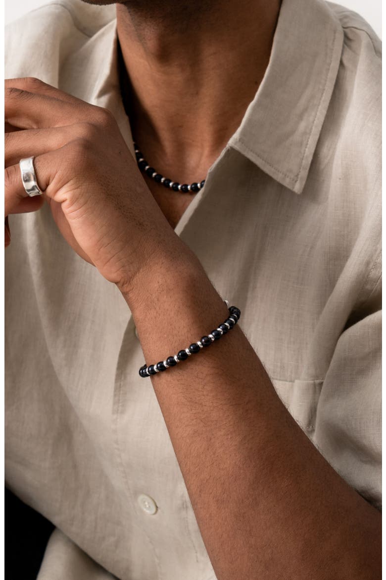 Men's Black Pearl Halo Necklace, Alternate, color, Sterling Silver