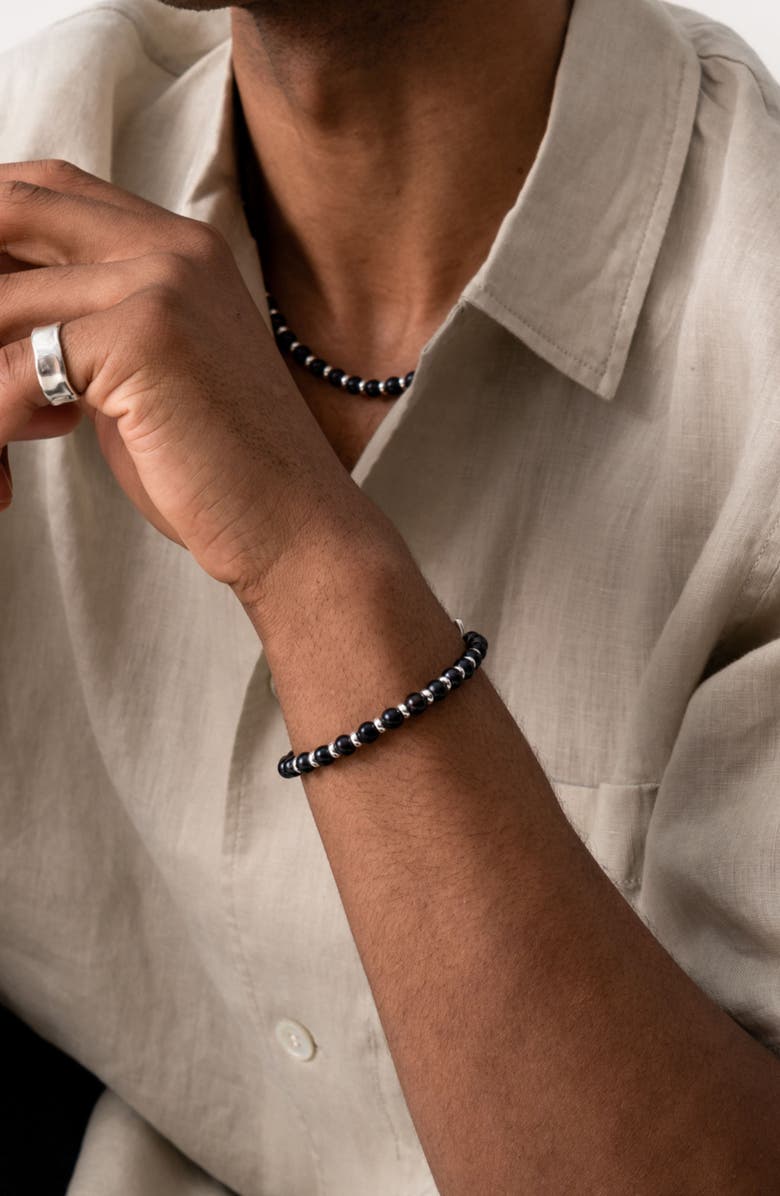 Dower & Hall Men's Black Pearl Halo Necklace, Alternate, color, Sterling Silver