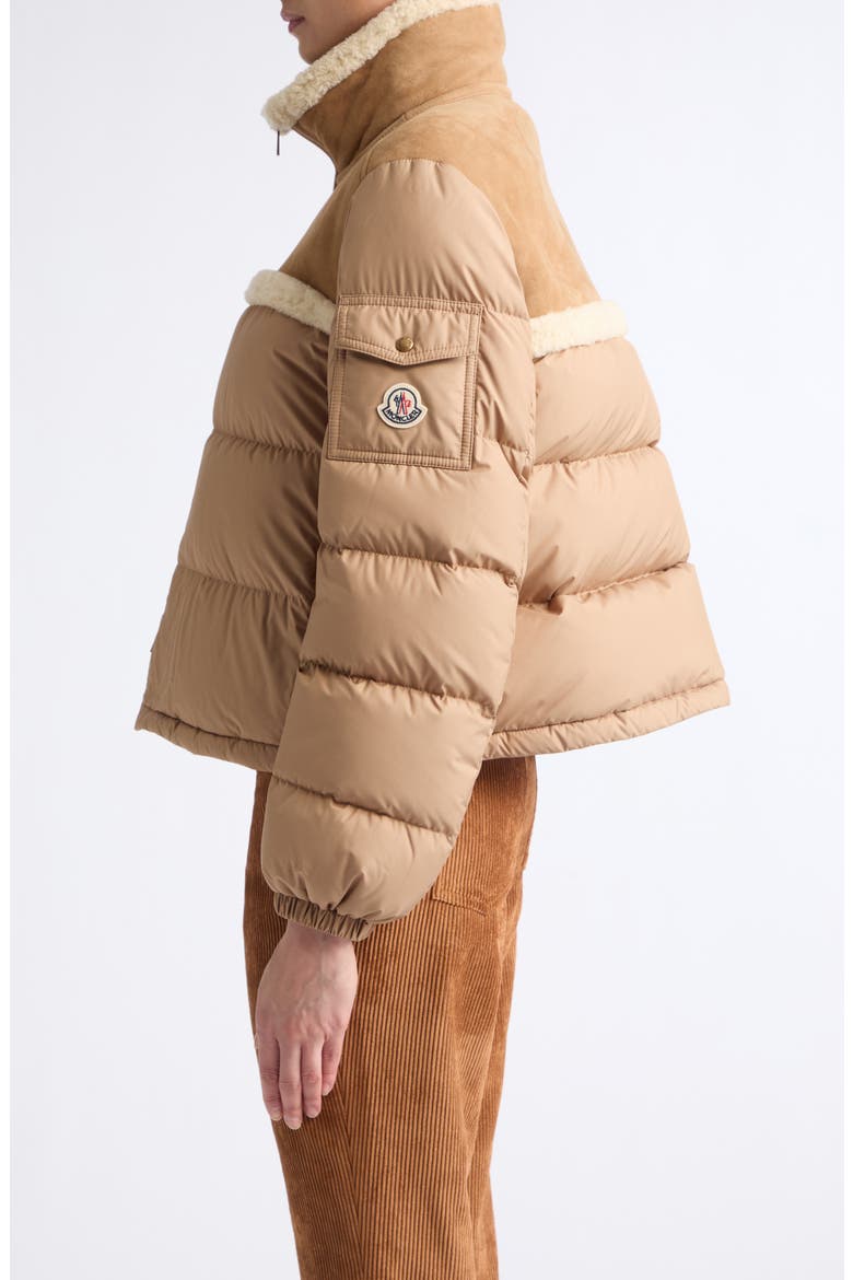Aurore Genuine Shearling Trim Down Jacket, Alternate, color, BROWN