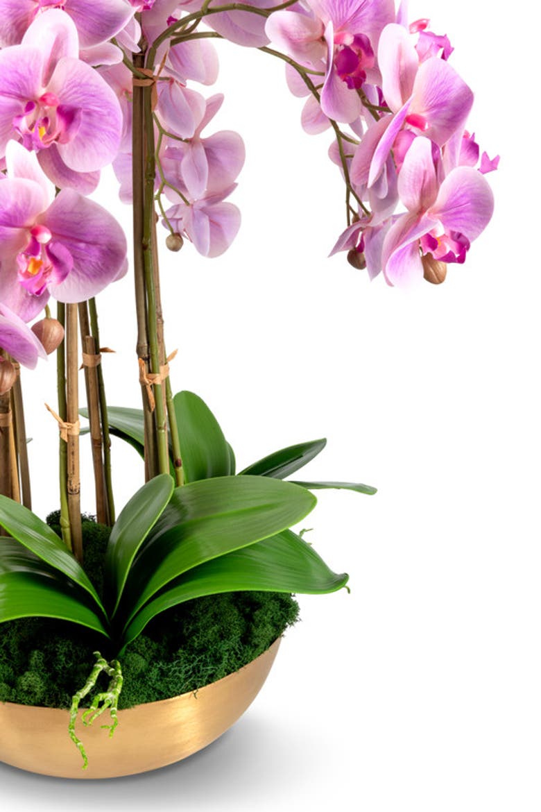 Abigail RealTouch White Orchid in Gold Bowl, Alternate, color, Periwinkle