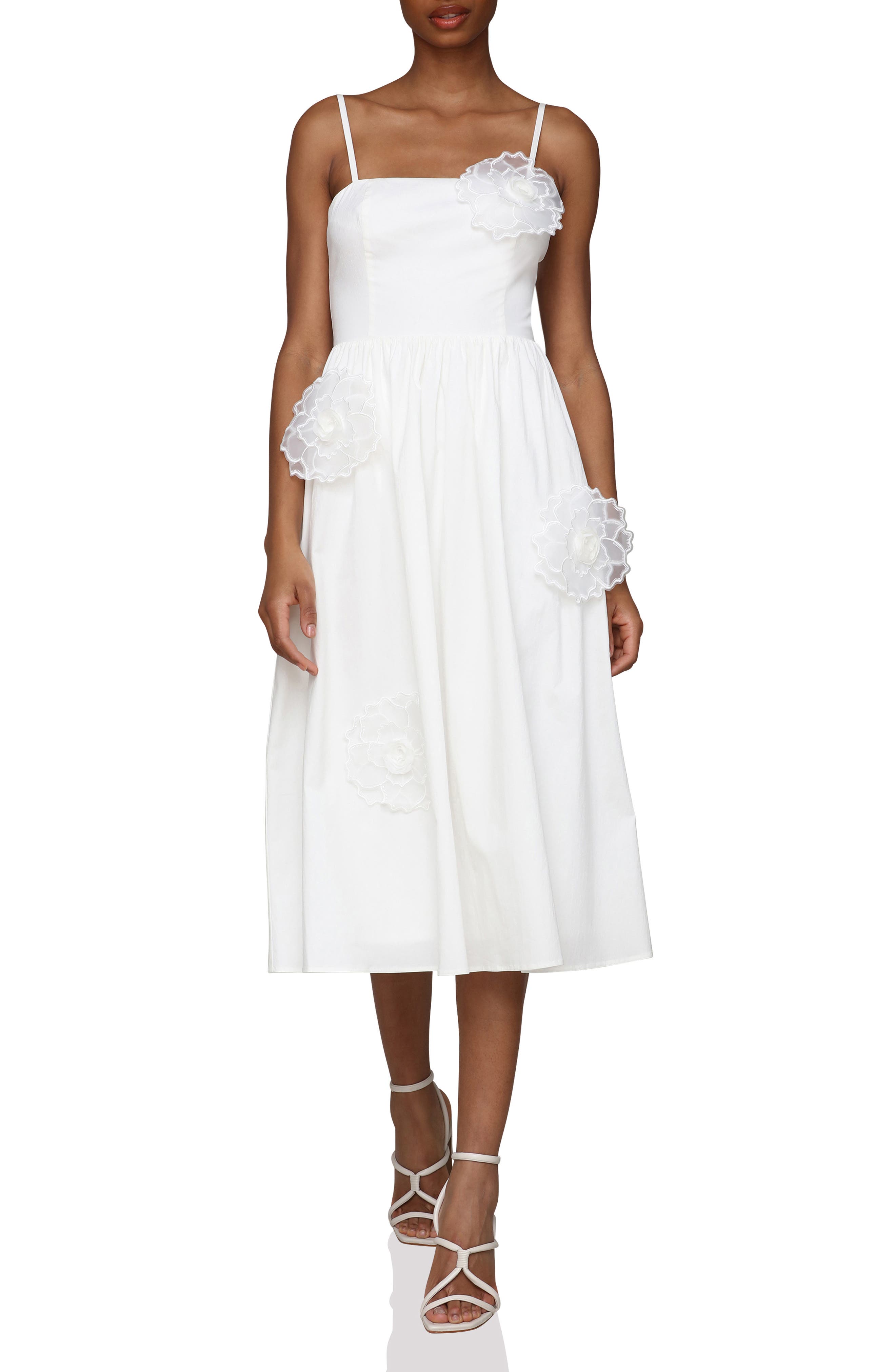 Avec Les Filles Floral Appliqué Midi Dress