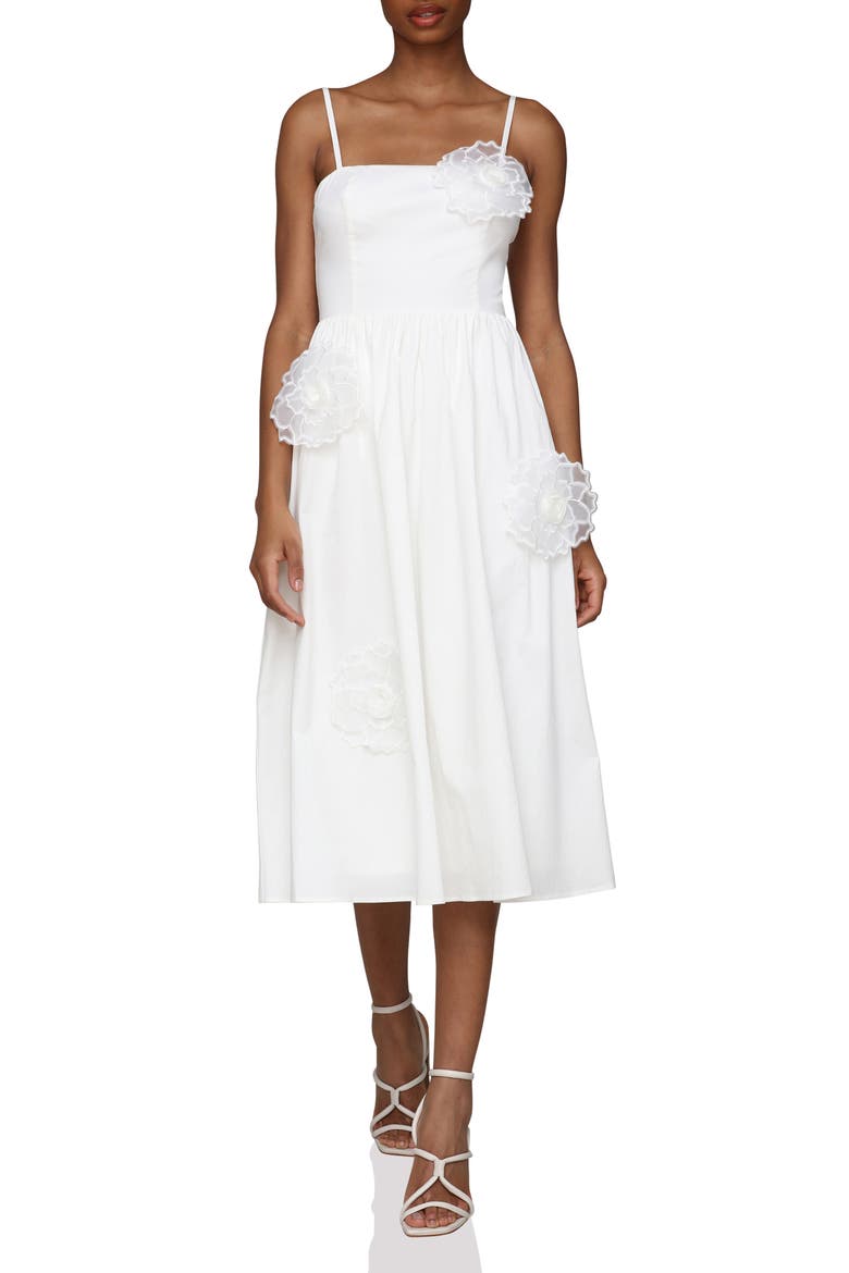 Floral Appliqué Midi Dress, Main, color, WHITE