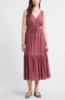 Faux Wrap Tiered Midi Dress