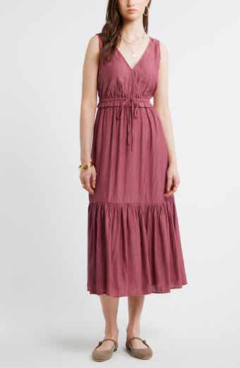 Faux Wrap Tiered Midi Dress
