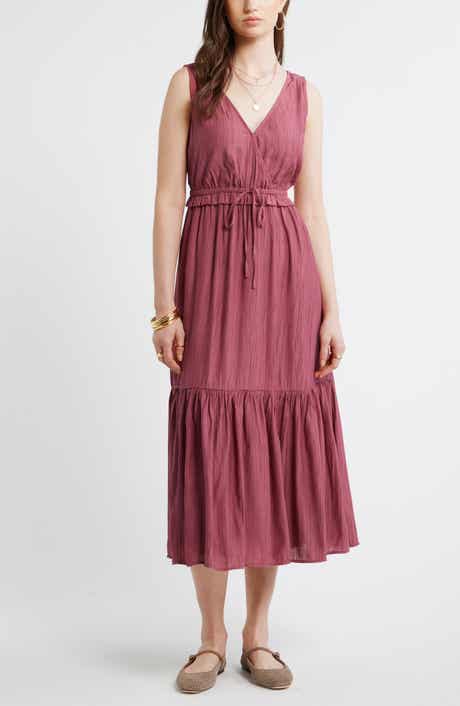 Faux Wrap Tiered Midi Dress