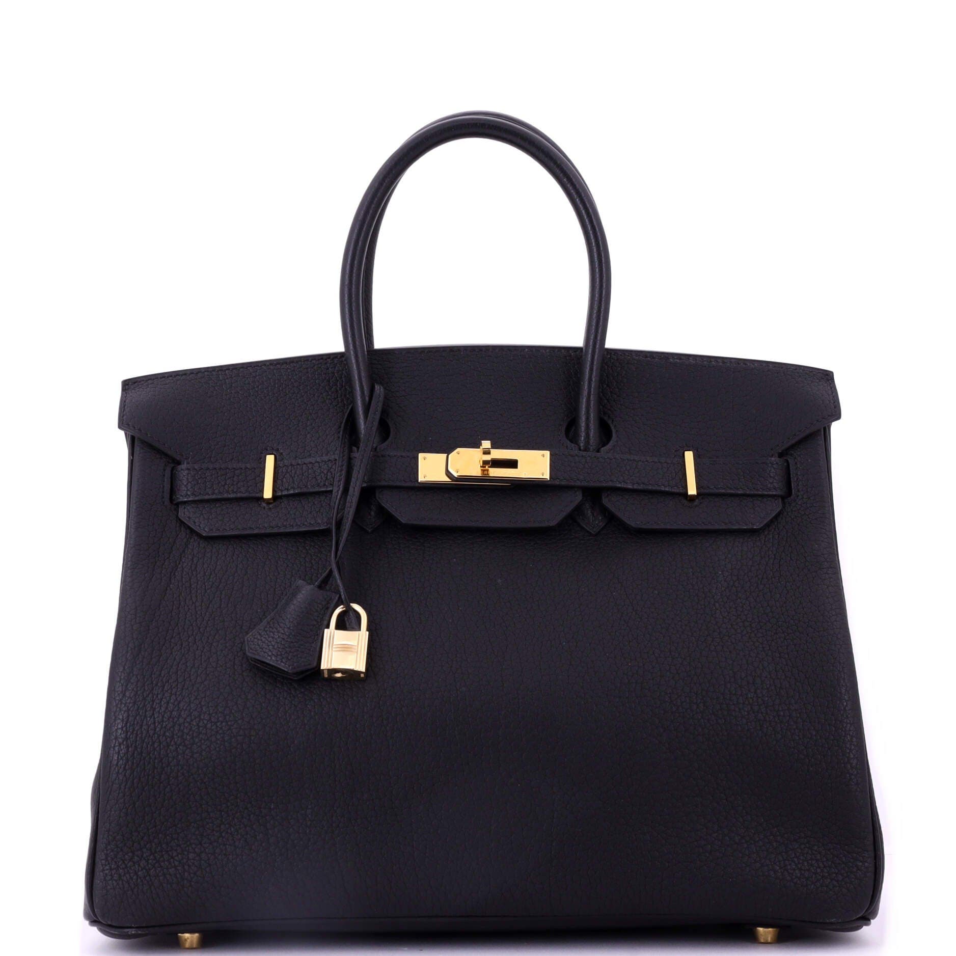 Pre-Owned Hermes Birkin Handbag Black Fjord with Gold Hardware 35, Main, color, 