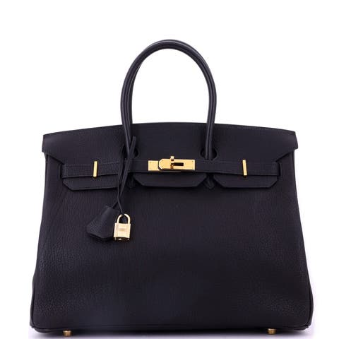 Birkin Handbag Black Fjord with Gold Hardware 35