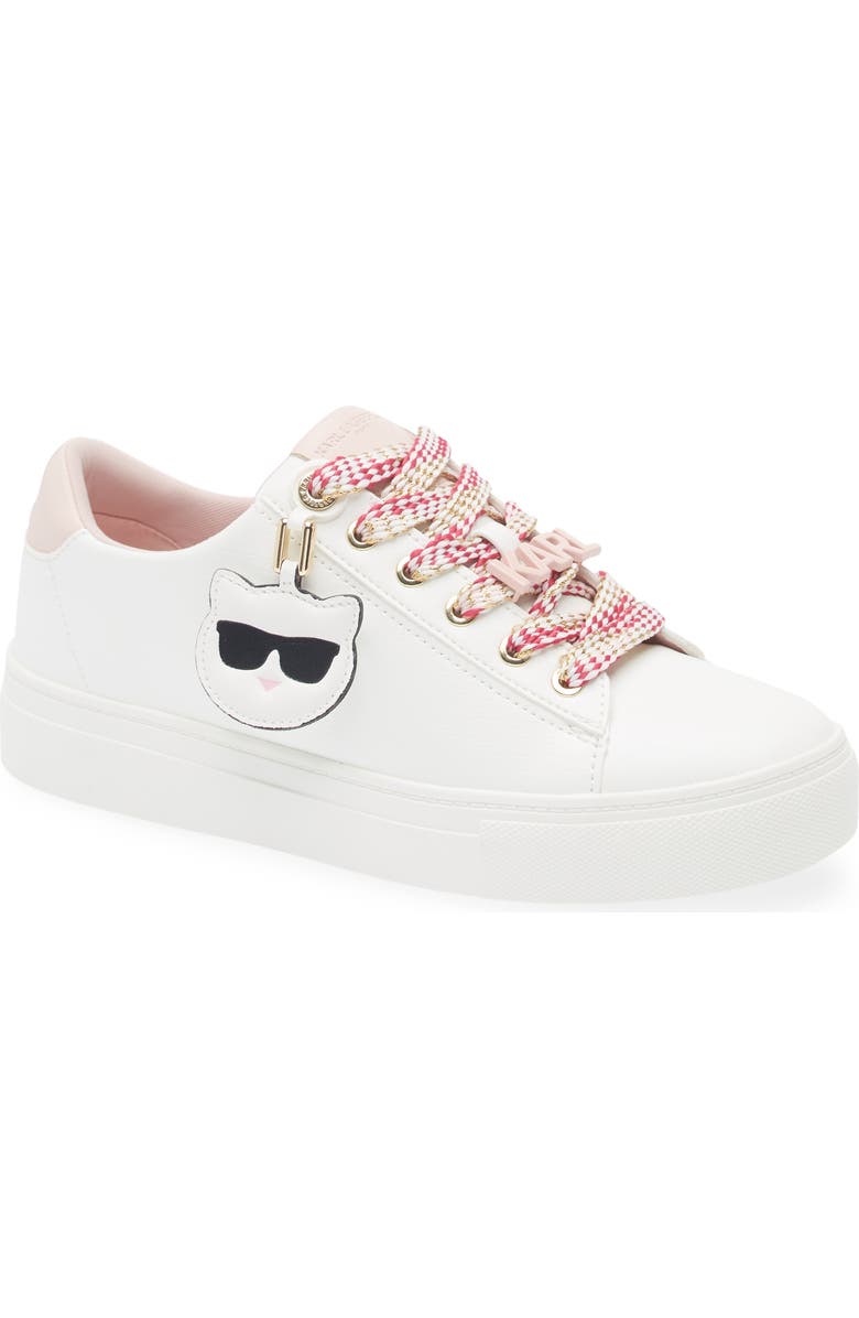 KARL LAGERFELD PARIS Capree Karl Choupette Low Top Sneaker, Main, color, White/ Blush Combo