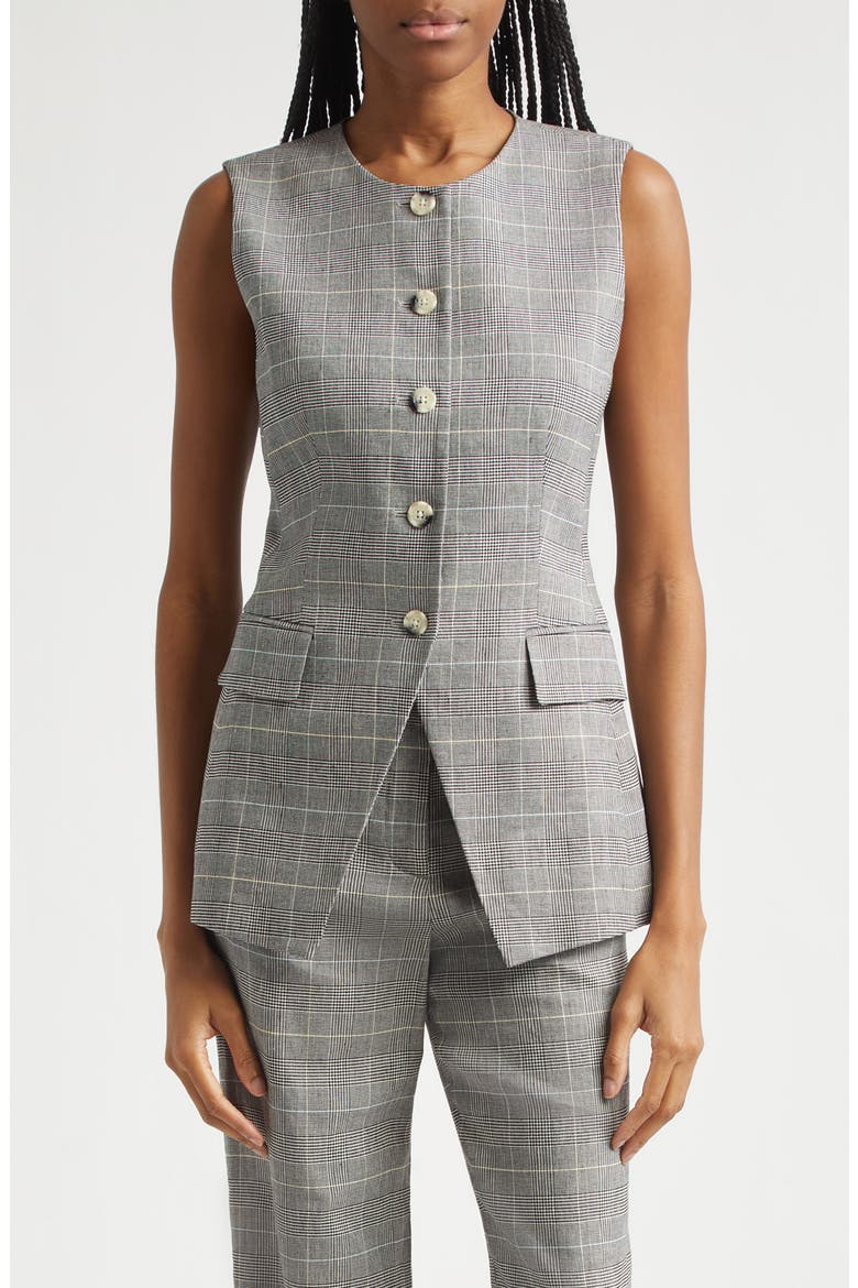 Lois Glen Plaid Linen Blend Vest, Main, color, BLACK MULTI